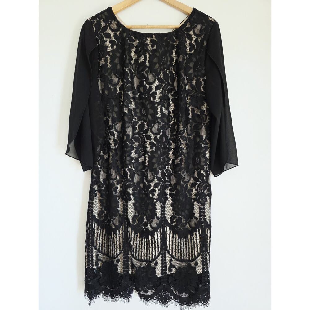Cooan Women's Dress Black Lace Dress Knee Length Size L
